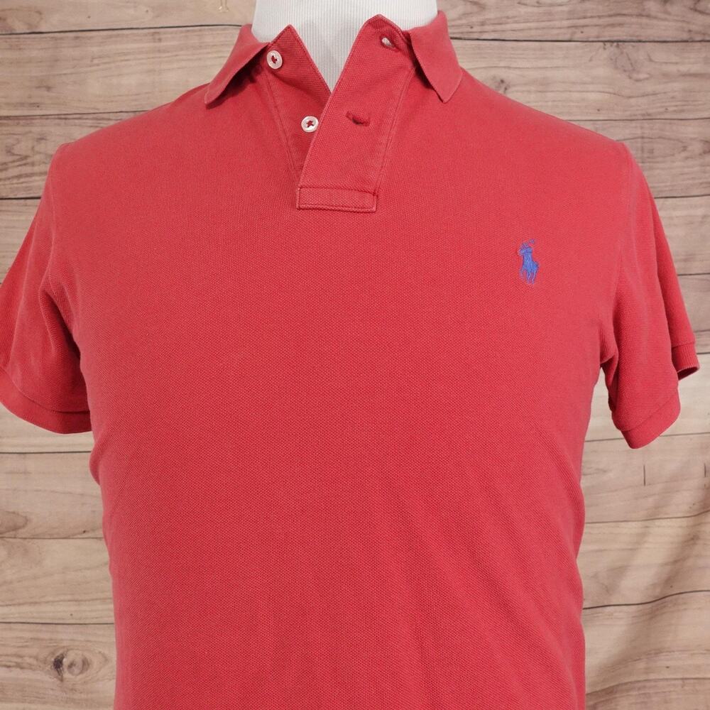 Polo Ralph Lauren Polo Shirt Mens Medium Red Custom Fit Mesh Cotton
